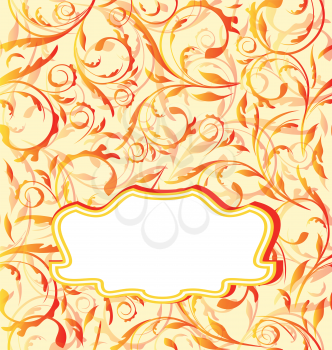 Illustration autumn orange background, seamless floral texture - vector