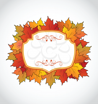 Illustration autumnal floral card with colorful maple leaves - vector