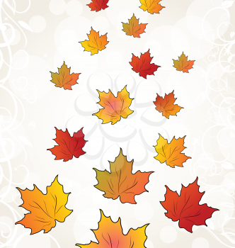 Illustration flying autumn orange maple leaves - vector