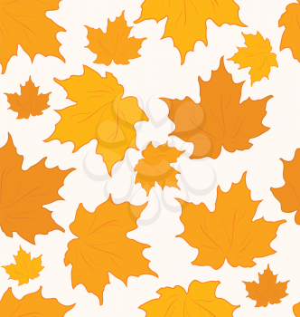 Illustration autumnal maple leaves, seamless background - vector