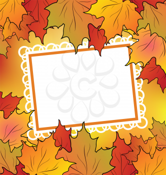 Illustration autumn maple leaves with floral greeting card - vector