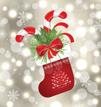Illustration Christmas sock with sweet canes - vector