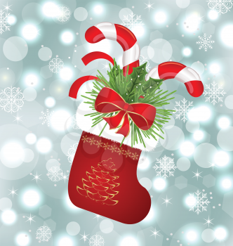 Illustration Christmas sock with sweet canes - vector