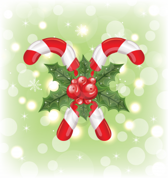 Illustration Christmas sweet canes with holly berry - vector