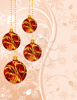Illustration Christmas floral background with set balls - vector