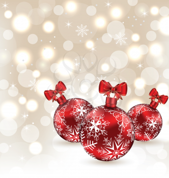 Illustration glowing holiday background with set Christmas balls - vector