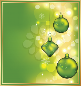 Illustration holiday glowing invitation with Christmas balls - vector