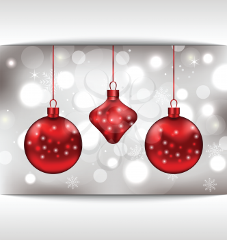 Illustration holiday glowing card with Christmas balls - vector