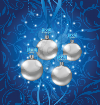 Illustration blue holiday background with Christmas balls - vector