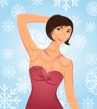 Illustration sexy lady on winter background - vector