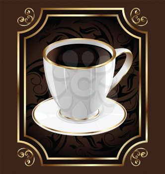 Illustration vintage label for wrapping coffee, background with coffee cup - vector
