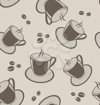 Illustration seamless background with coffee cups and beans - vector