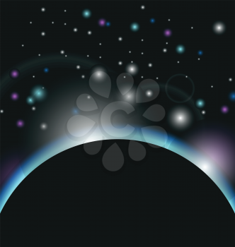 Illustration space background with earth and sunrise - vector