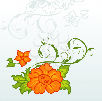 Illustration cute orange flowers with ornament - vector