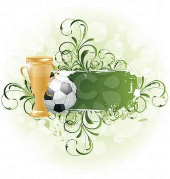 Illustration grunge floral football card with ball and prize - vector