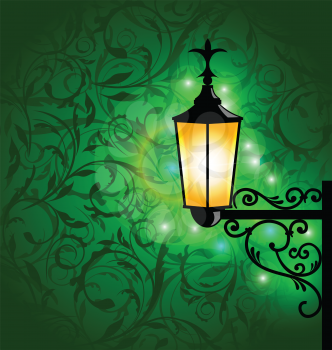 Illustration arabic lamp with lights, card for Ramadan Kareem - vector 