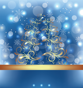 Illustration celebration card with abstract Christmas floral tree - vector