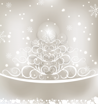 Illustration celebration glowing card with Christmas floral pine - vector