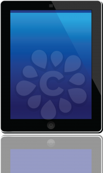 Illustration of the turned on computer tablet with reflection isolated on a white background - vector