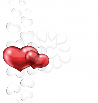 Illustration Valentine's day background with paper hearts - vector