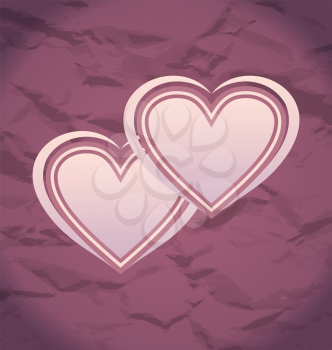 Illustration Valentine's Day vintage background with hearts - vector