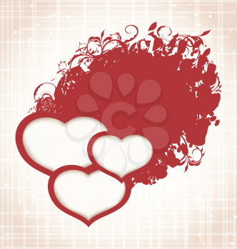 Illustration Valentine's Day grunge background with hearts - vector