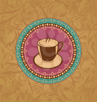 Illustration cute ornate vintage with coffee cup - vector