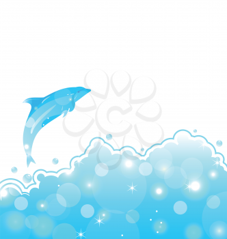 Illustration abstract water card with dolphin - vector