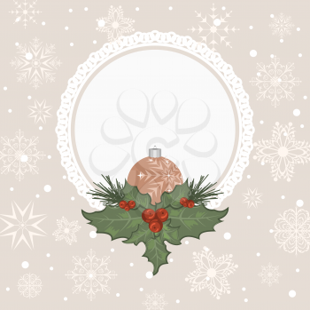 Illustration Christmas card with branch and ball - vector
