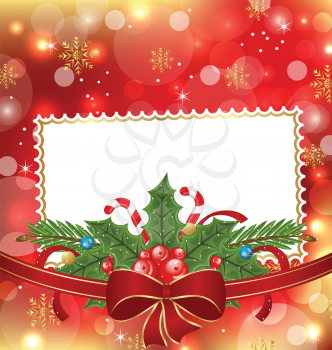 Illustration greeting elegant card with Christmas decoration - vector