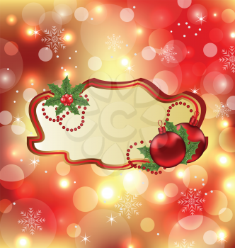 Illustration greeting elegant card with mistletoe and Christmas ball - vector