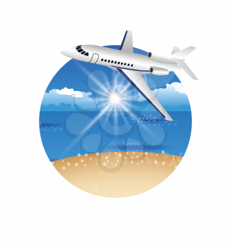 Illustration beautiful summer postcard with beach and plane - vector