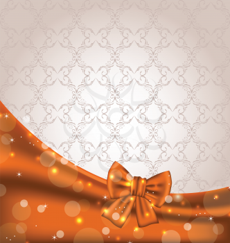 Illustration cute brown backdrop with ribbon bow - vector