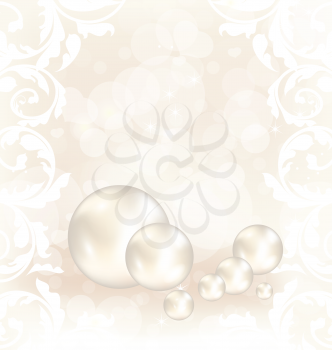 Illustration romantic card with set pearl - vector