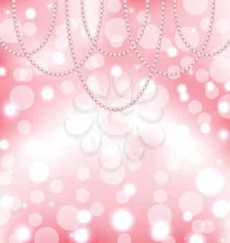 Illustration cute pink background with pearls - vector