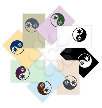 Symbol of climate balance in shape yin-yang as firm style on colored cards design - vector