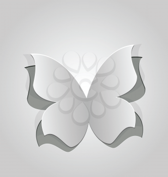 Illustration cut out butterfly, grey paper - vector