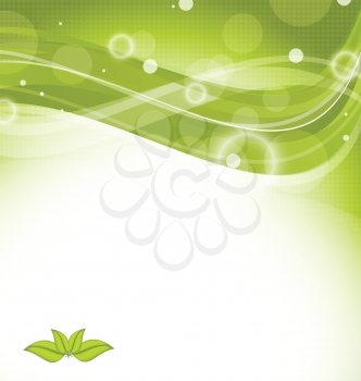 Illustration wavy nature background with green leaves - vector 