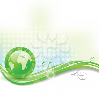 Illustration background with global planet and eco green leaves  - vector