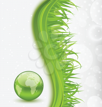 Illustration abstract brochure with global planet and grass - vector