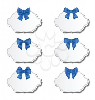 Illustration collection beautiful labels with blue gift bows - vector
