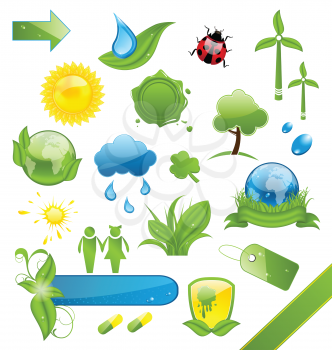 Illustration set of green ecology icons - vector