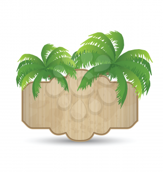 Illustration wooden advertising signboard with palms isolated - vector
