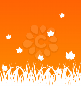 Illustration autumn background with flying maples and grass - vector