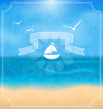 Illustration holiday card with beach for your summer design - vector