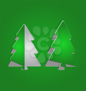 Illustration Christmas cutout paper tree, minimal background - vector