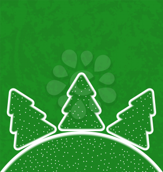 Illustration green paper cut-out set christmas tree - vector 