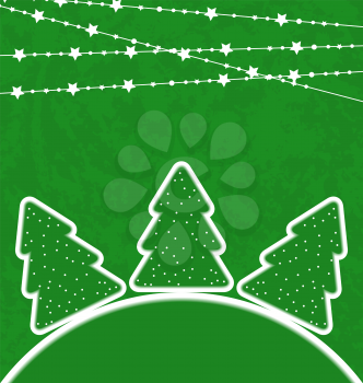 Illustration Christmas set trees with garland - vector 