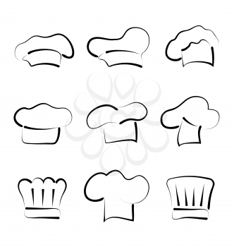 Illustration set of chef hats isolated on white background, sketch style - vector