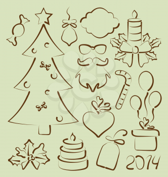 Illustration Christmas set elements stylized hand drawn - vector